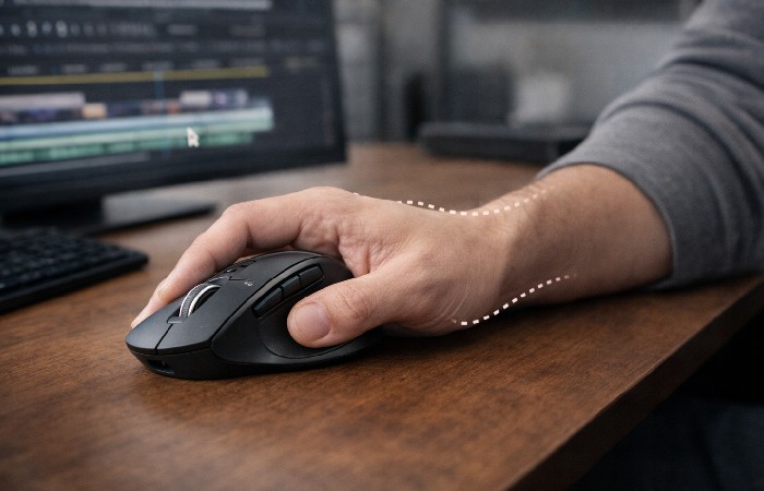 Ergonomic mouse use during long video editing sessions