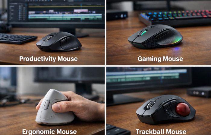 Different types of mice used for video editing