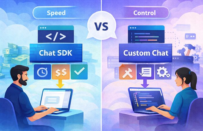 Illustration showing decision between building chat from scratch or using a chat SDK