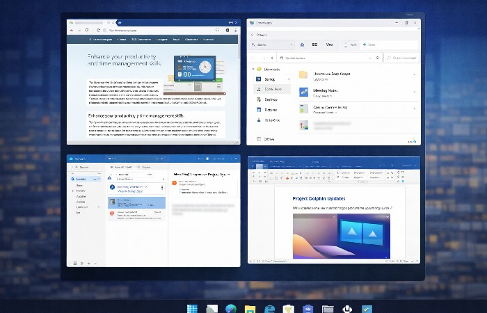 Windows 11 Snap Layouts arranging multiple windows