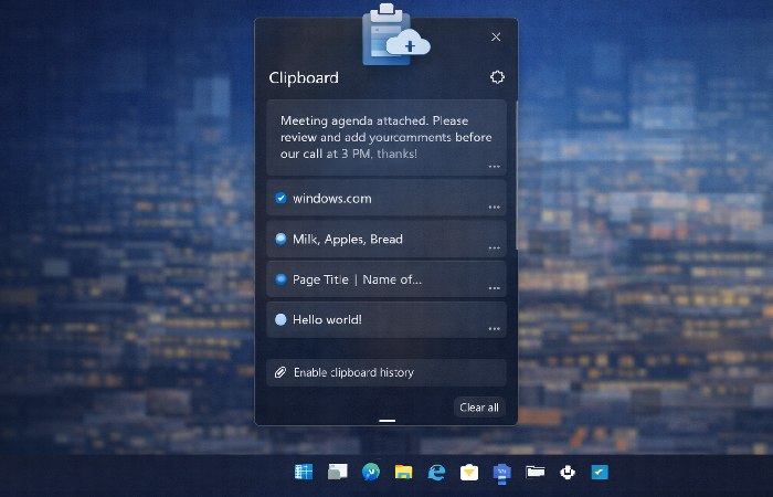 Windows Cloud Clipboard history accessed using Win+V