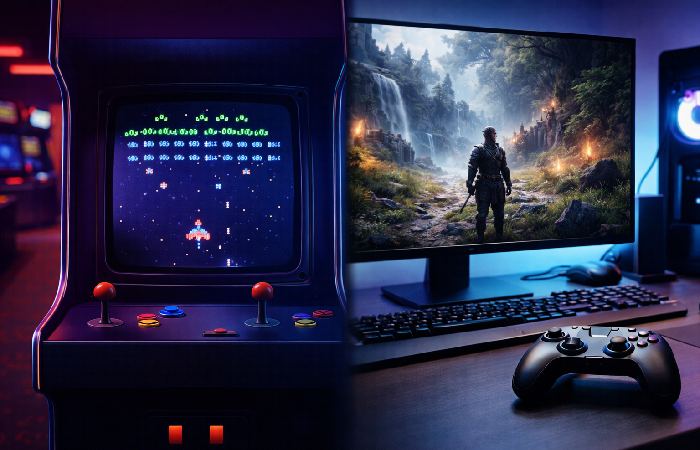 Evolution of video games from early arcade to modern graphics