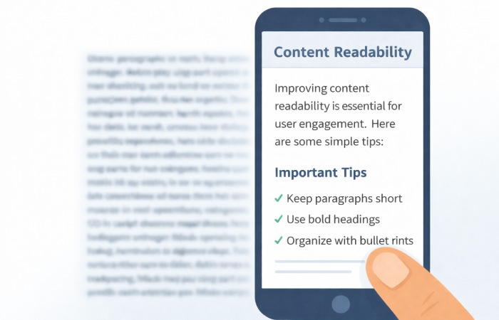 Mockup of a mobile article with short paragraphs, clear headings, and bullet points for easy reading on a phone.