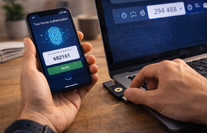 Hardware security key and biometric authentication used for secure login