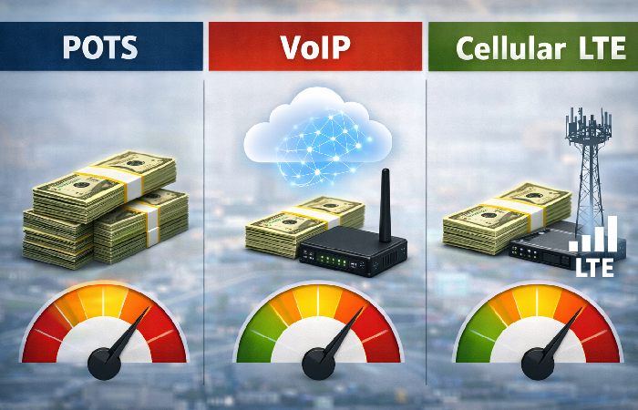 Concept comparison of POTS copper lines and modern VoIP and LTE communication systems