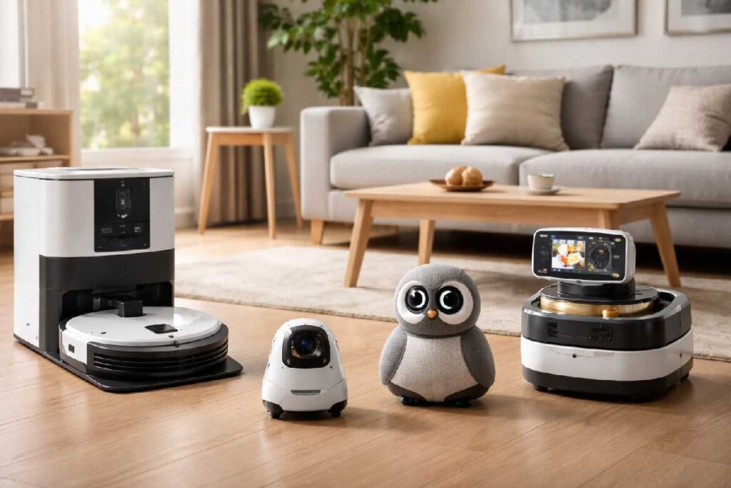 Cool robotic gadgets for your home shown in a modern living space