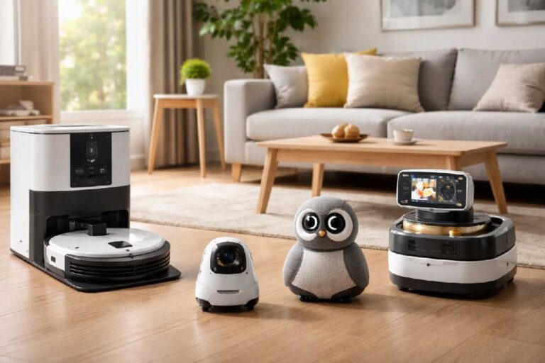 Cool robotic gadgets for your home shown in a modern living space