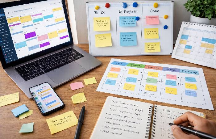 planning workflow for organizing an online hackathon event