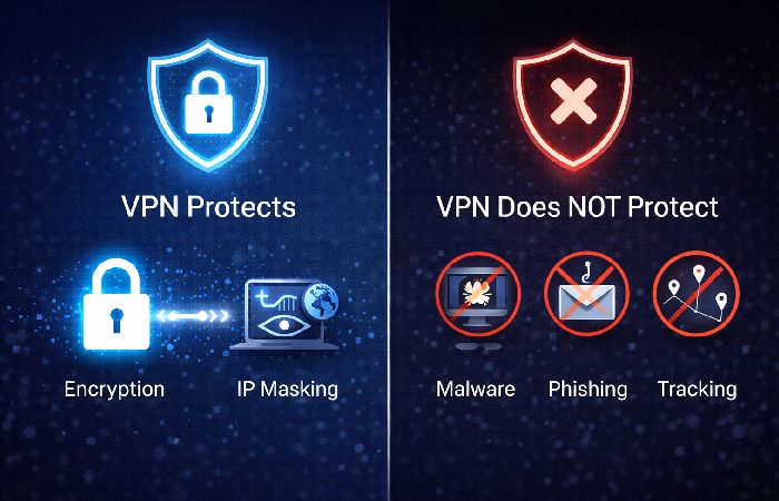 VPN limitations including no protection from malware or tracking