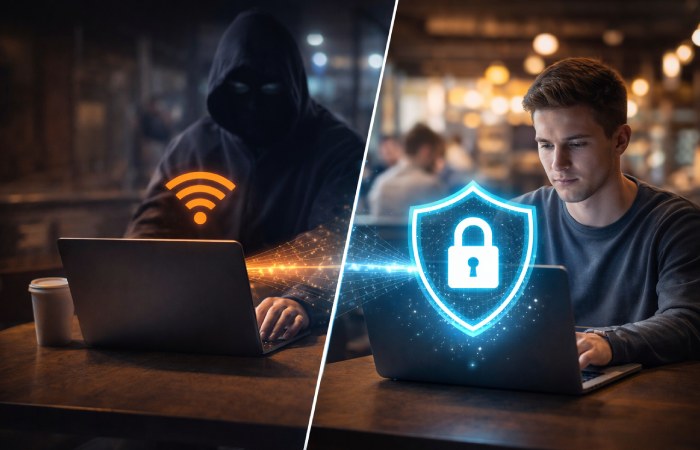 VPN protecting user on public Wi-Fi network