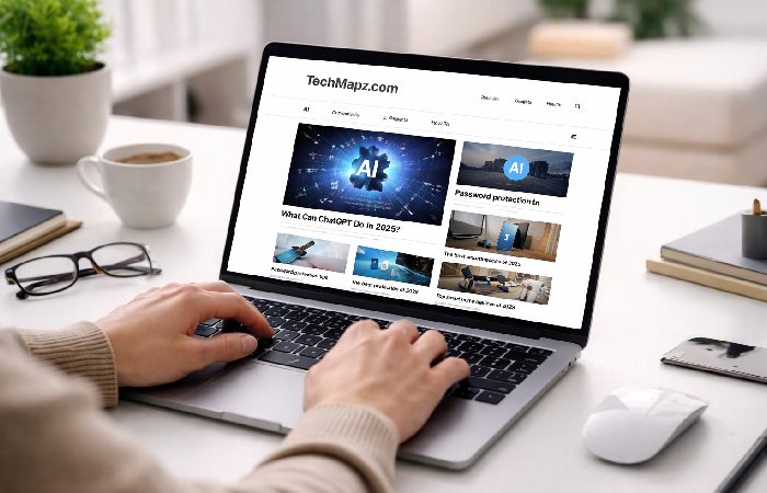 Clean and minimalist technology website interface displayed on a laptop screen