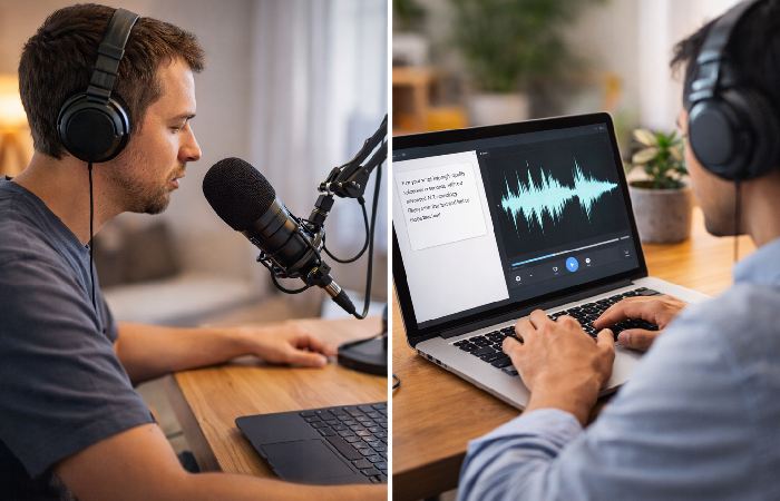 comparison of human voice recording and AI voice creation