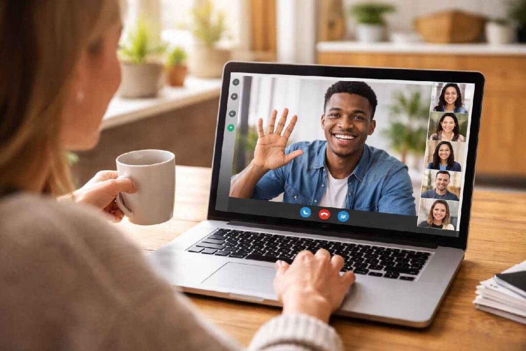 Person using Fruzo-style video chat to meet new people online
