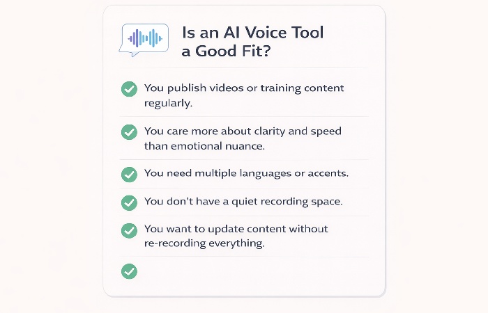 Checklist graphic listing situations where an AI voice tool like MicMonster is a good fit.