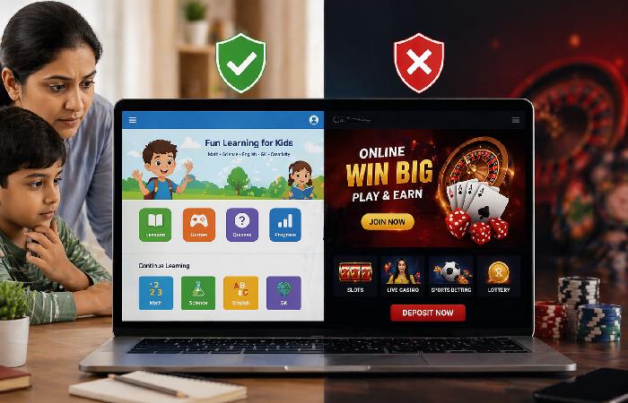 Safe learning website compared with suspicious gambling website