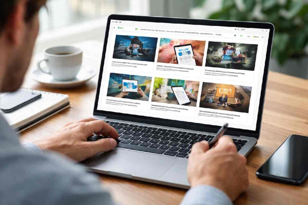 User reviewing a multi-niche blog website on a laptop