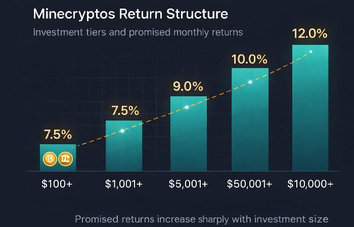 chart showing increasing monthly crypto returns from 7.5 to 12 percent