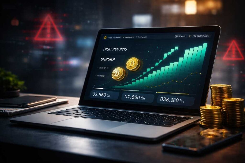 crypto investment dashboard with subtle warning signs