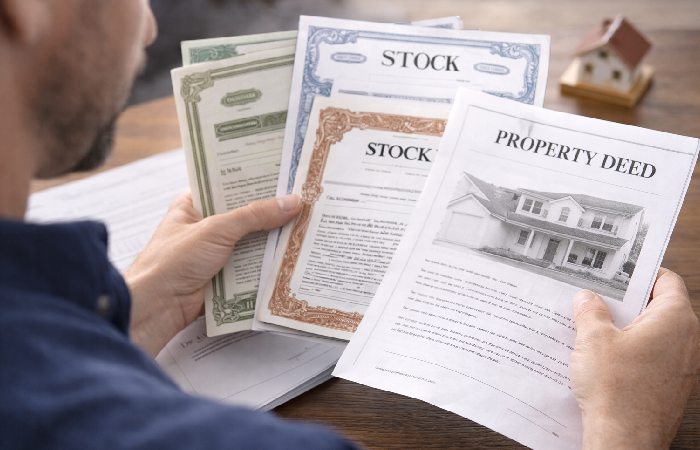 Person reviewing inherited investment or property documents