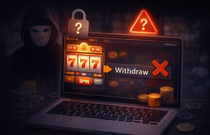 Dark themed gambling interface representing risk and lack of transparency