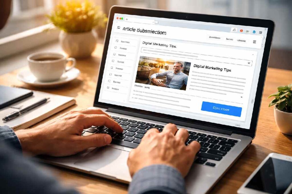 person submitting article on online article directory platform