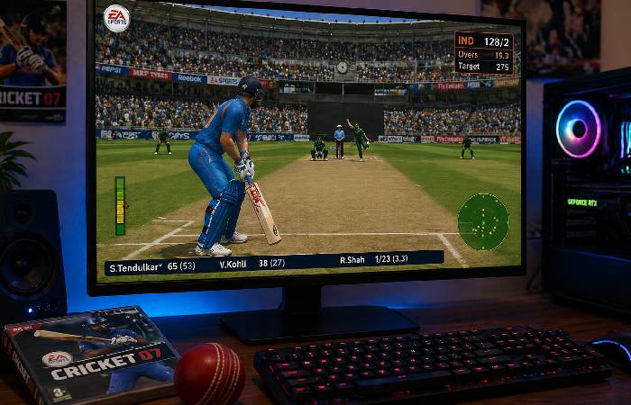 Modded Cricket 07 gameplay on desktop PC with updated visuals